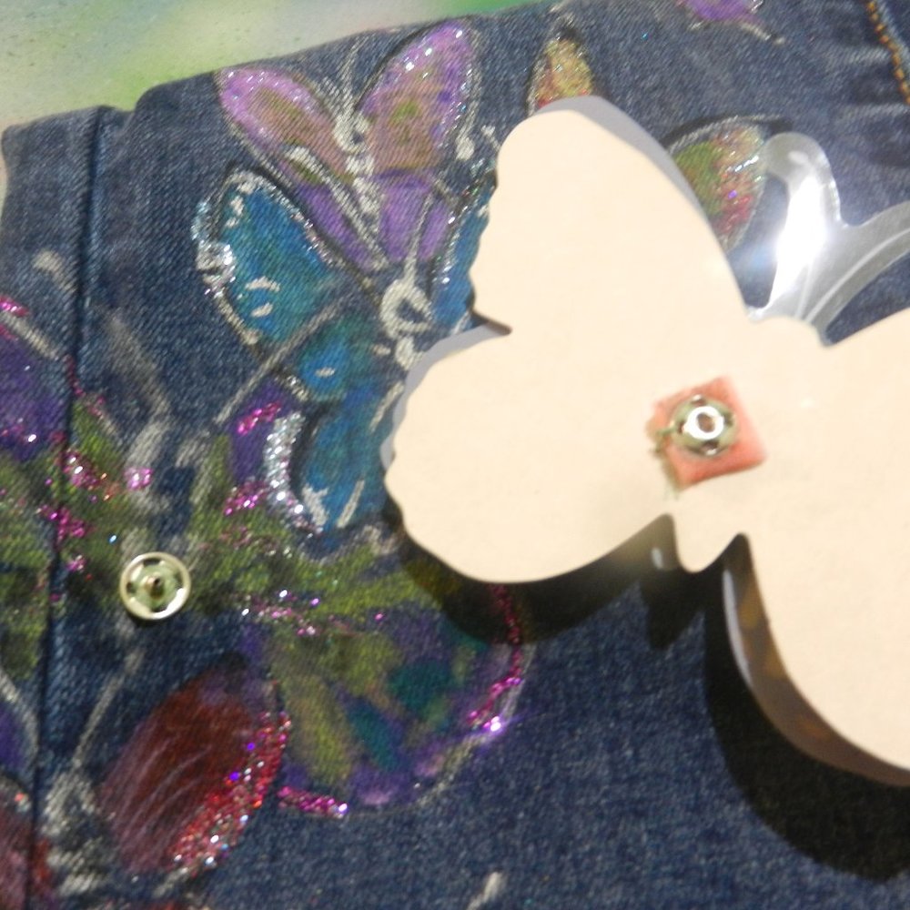 OOAK Metamorphosis butterfly statement jeans hand painted artisan denim SMALL - Picture 16 of 16